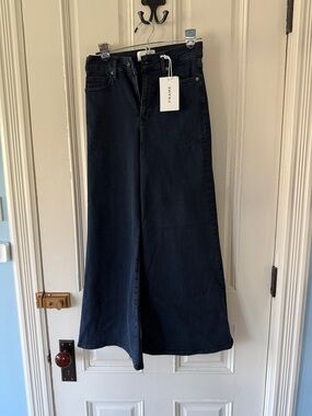 Frame Denim Dark Navy Wide-Leg palazzo crop High-Rise Jeans